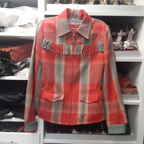 Ralph Lauren fringe western country navajo boho plaid wool jacket coat - Picture 3 of 10
